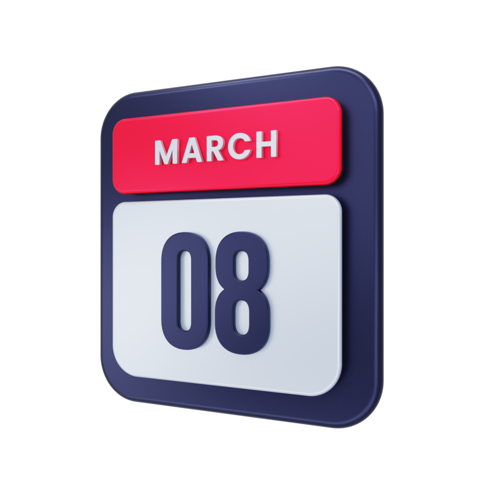 March Realistic Calendar Icon 3D Illustration Date March 08 png