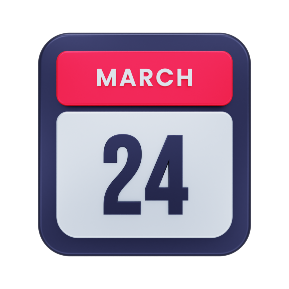 March Realistic Calendar Icon 3D Illustration Date March 24 png