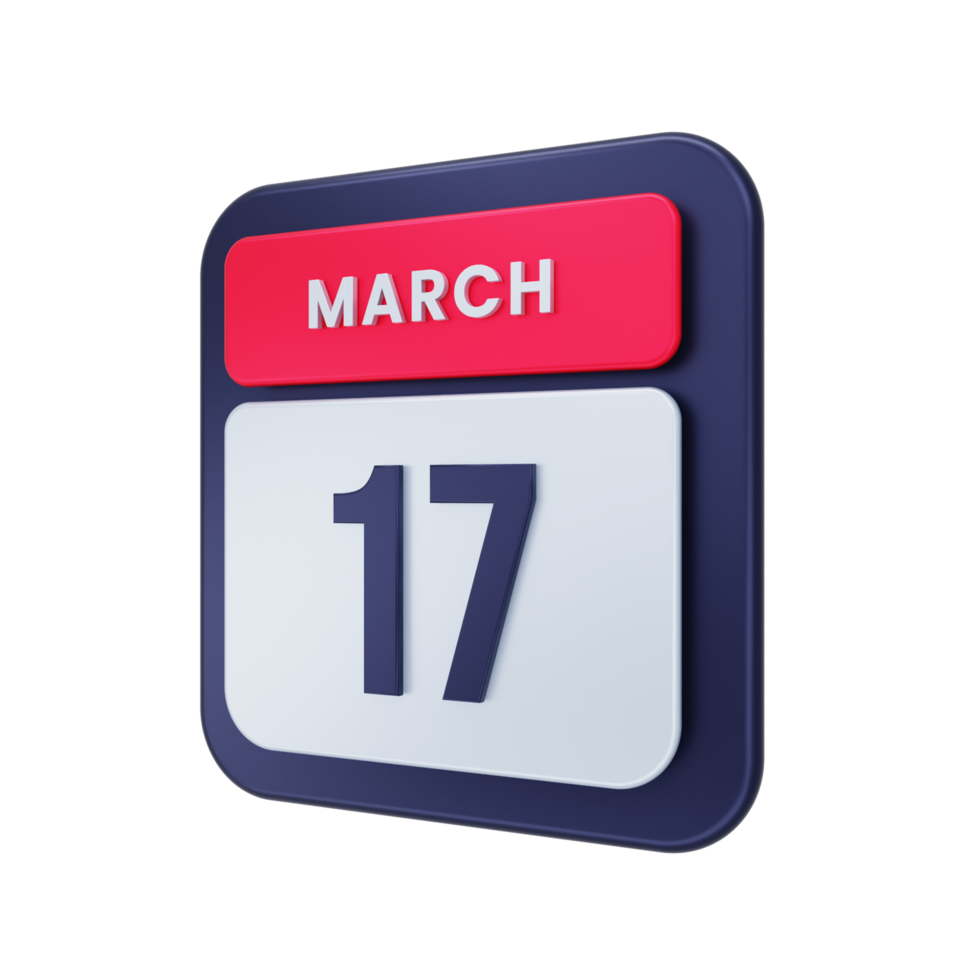 March Realistic Calendar Icon 3D Illustration Date March 17 png