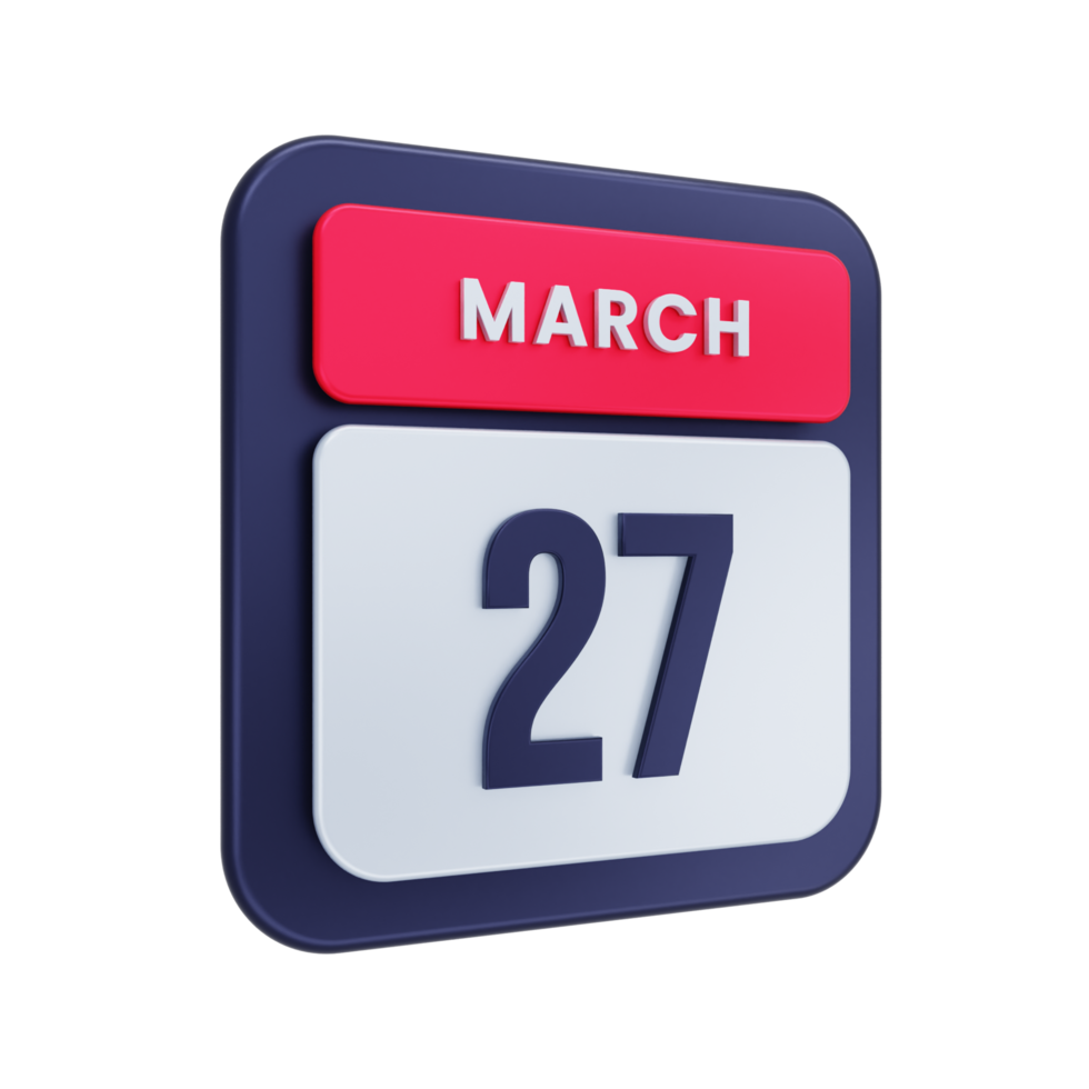 marzo realistico calendario icona 3d illustrazione Data marzo 27 png