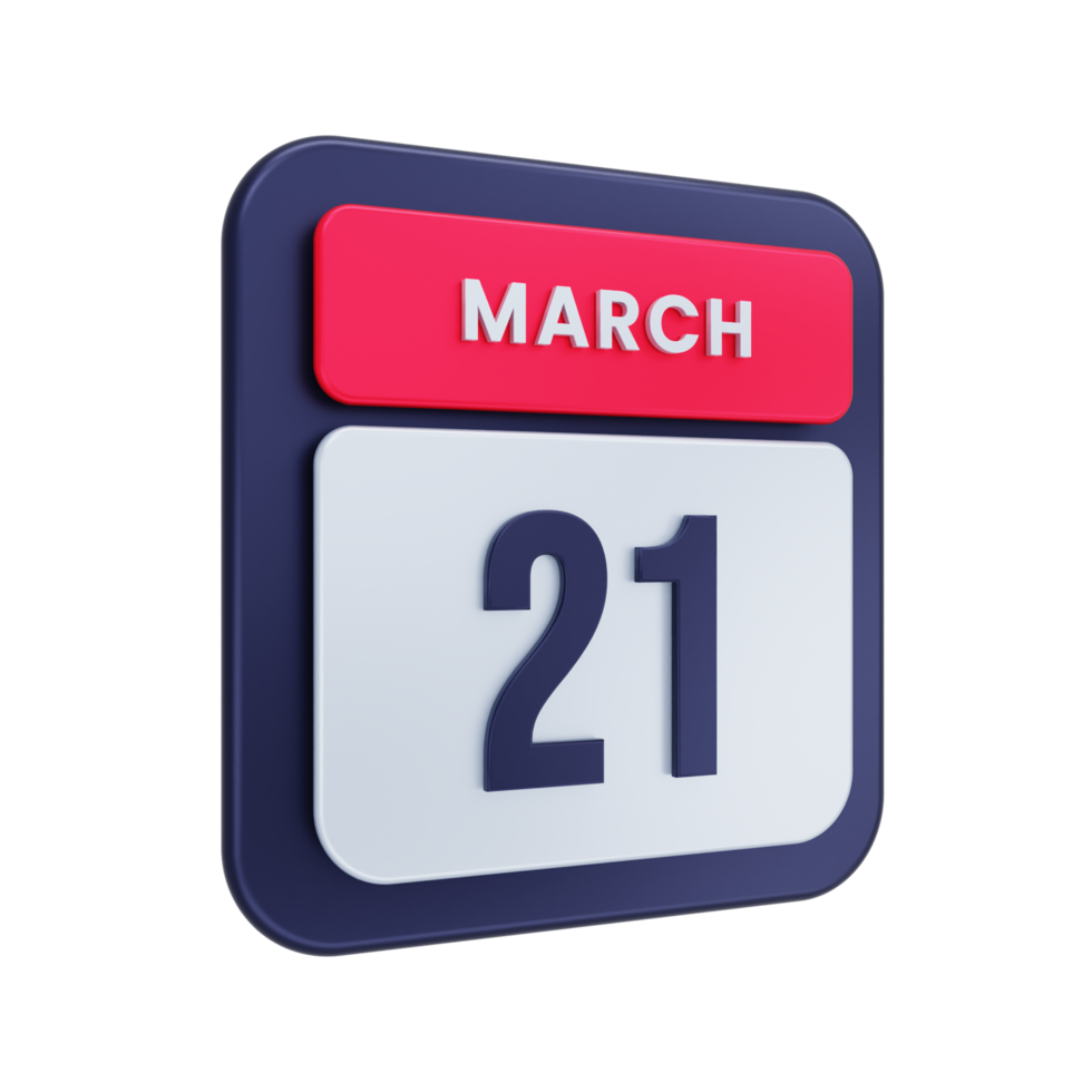 marzo icono de calendario realista ilustración 3d fecha 21 de marzo png