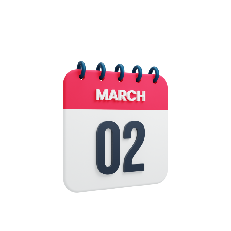 March Realistic Calendar Icon 3D Illustration Date March 02 png