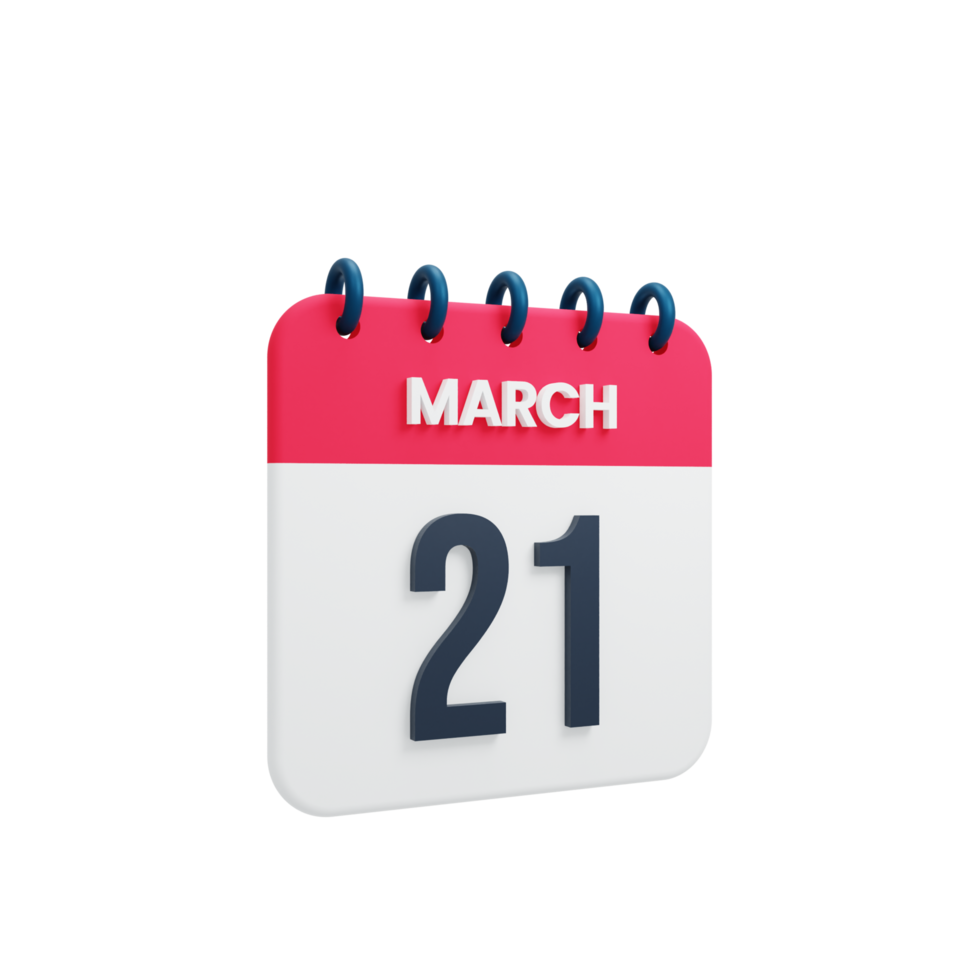 marzo realistico calendario icona 3d illustrazione Data marzo 21 png