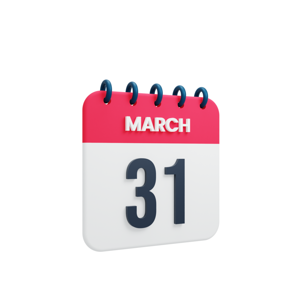 March Realistic Calendar Icon 3D Illustration Date March 31 png