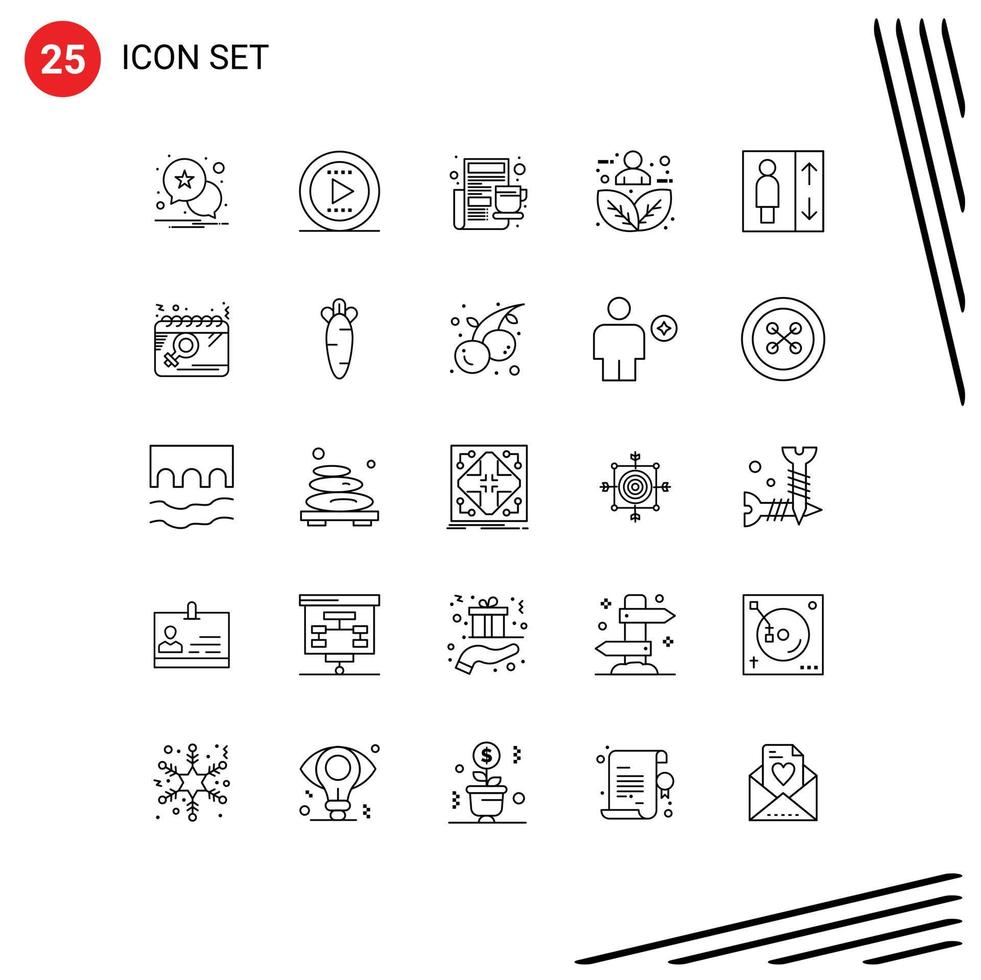 Set of 25 Commercial Lines pack for lift elevator morning person humanity Editable Vector Design Elements
