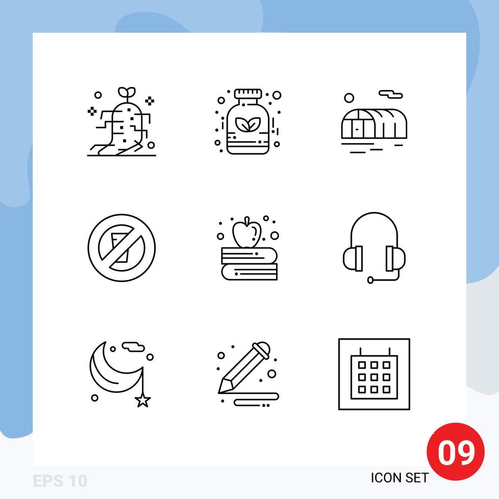 Set of 9 Modern UI Icons Symbols Signs for back to school apple education farming ramadan no drinking Editable Vector Design Elements