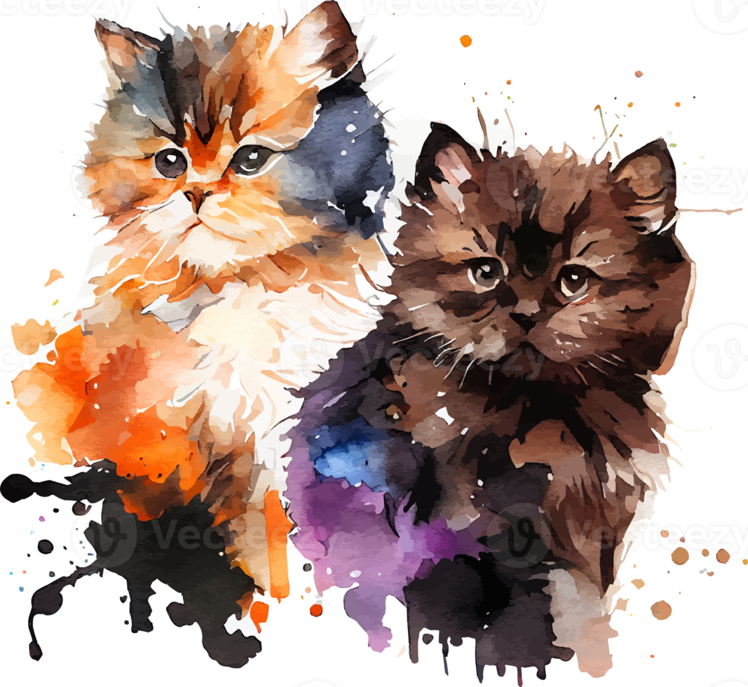 Two Watercolor Cute Lovely Cats png