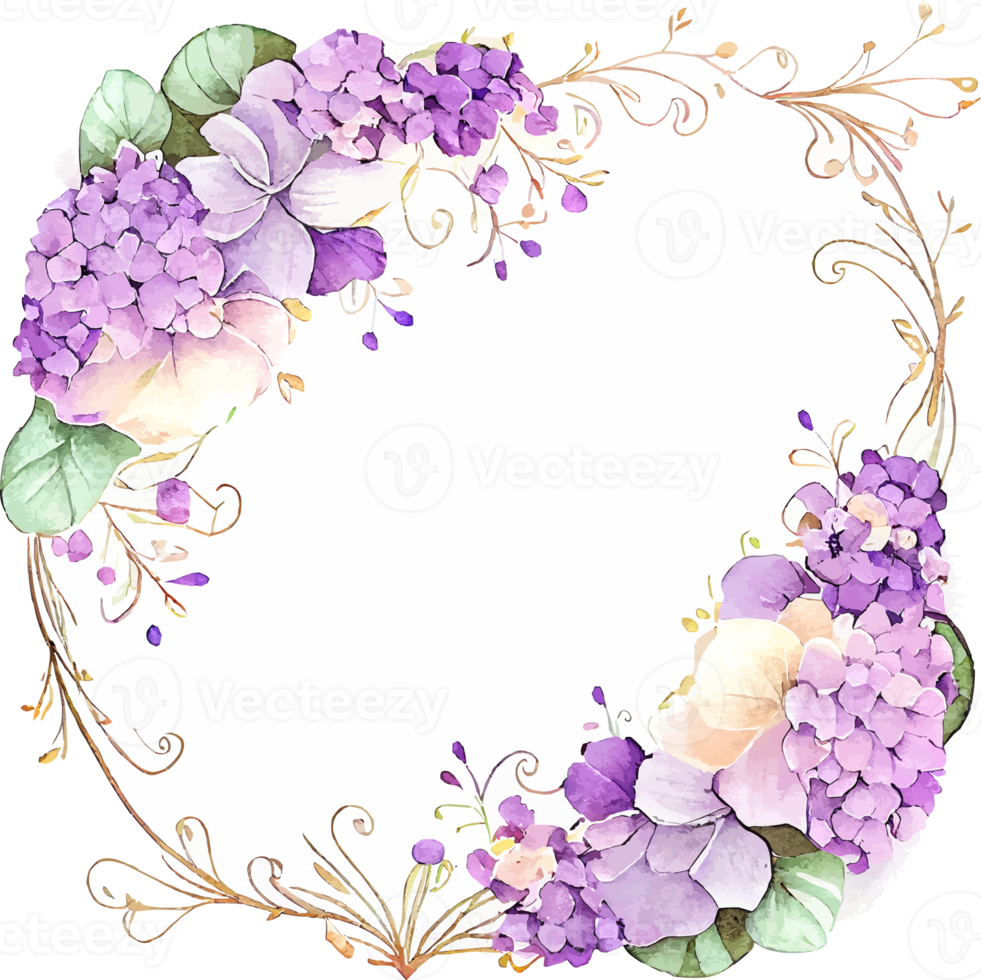 lindo marco de acuarela con flores violetas png