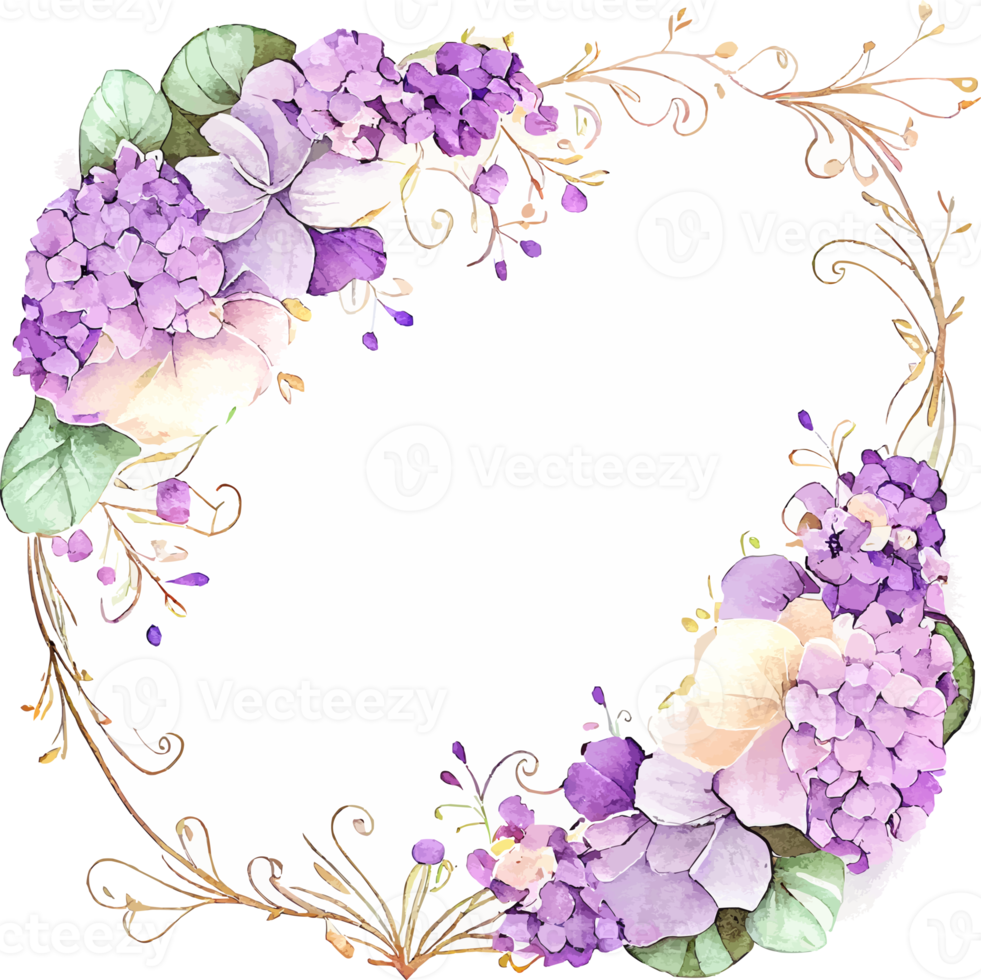 Cute watercolor frame with violet flowers png