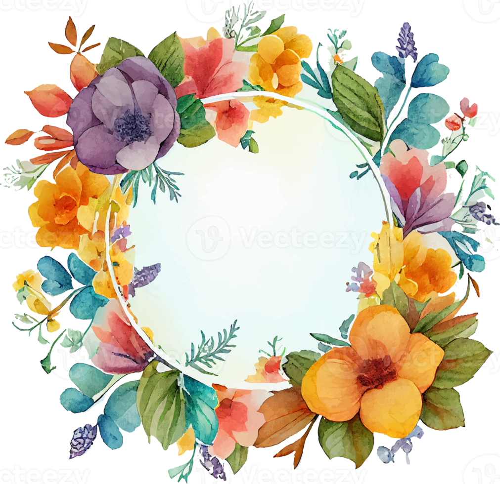 Cute watercolor frame with spring flowers png