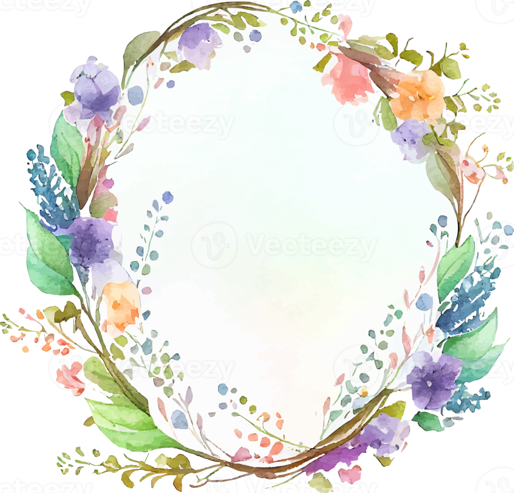 Cute watercolor frame with spring flowers png