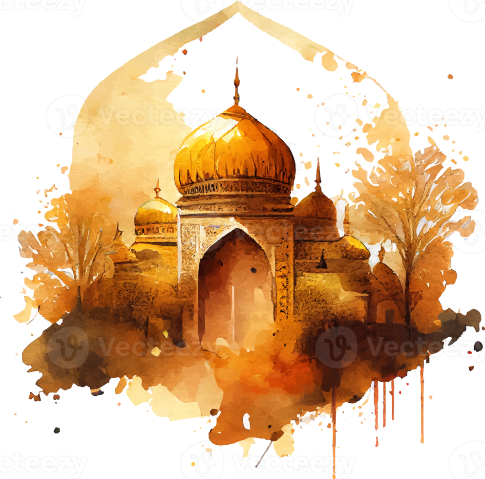 Watercolor Beautiful Painted Islamic Mosque png