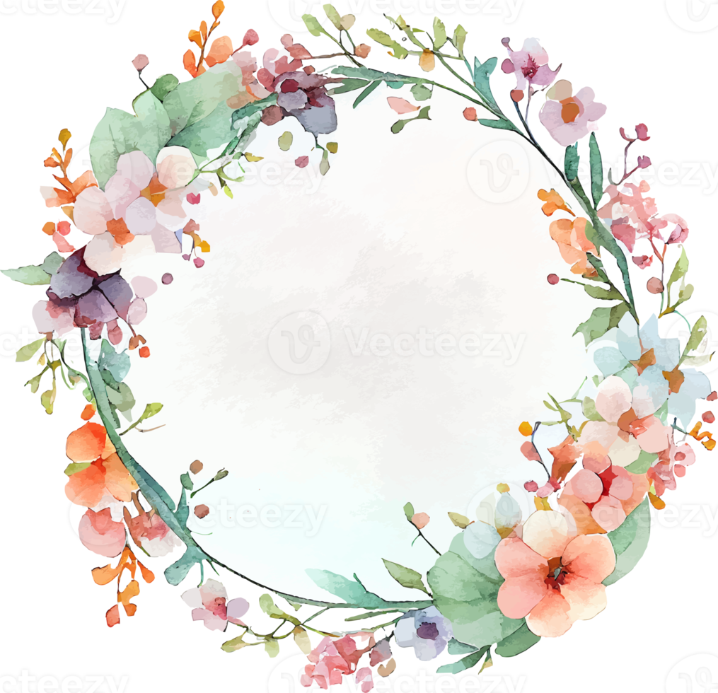 Cute watercolor frame with spring flowers png