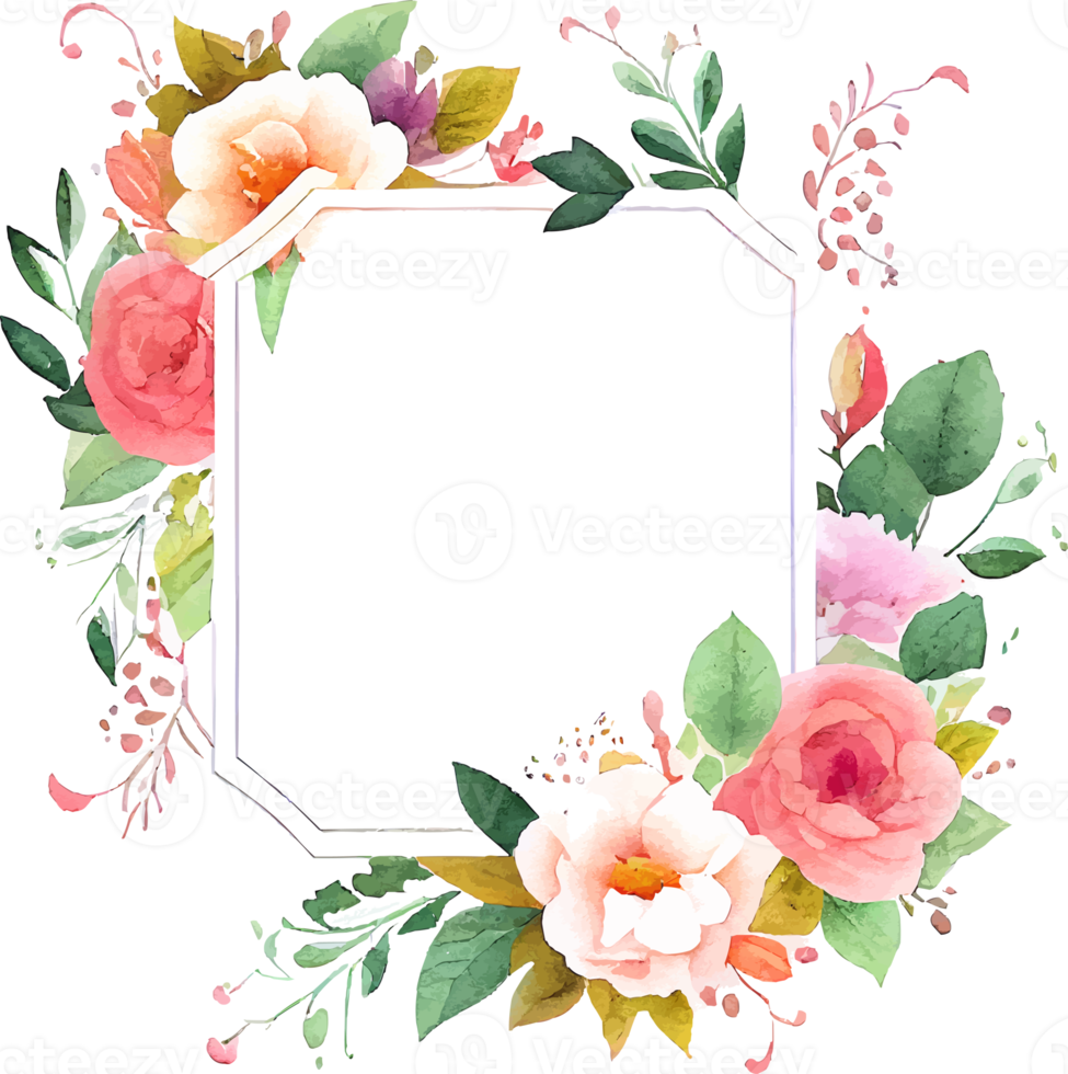 Cute watercolor frame with spring flowers png