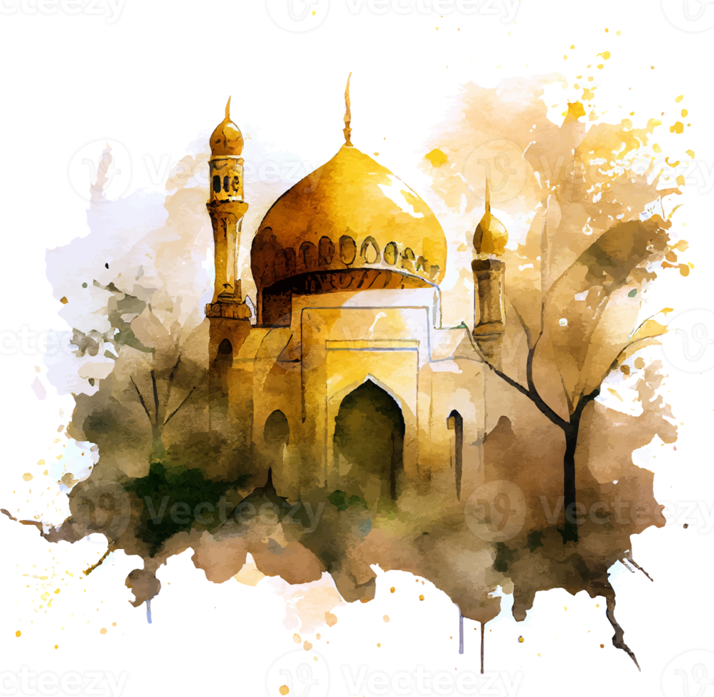 Watercolor Beautiful Painted Islamic Mosque png