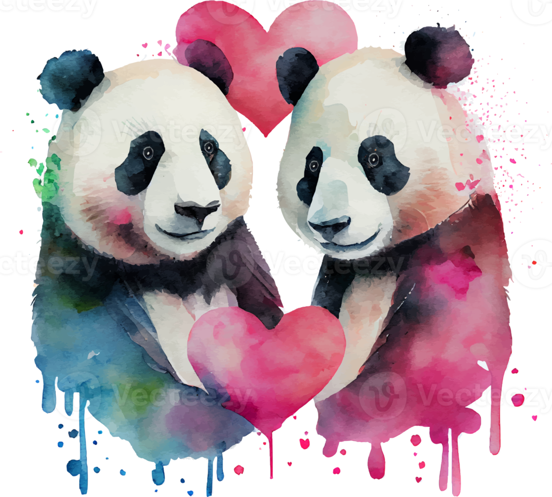 mignon aquarelle adorable panda avec coeur png