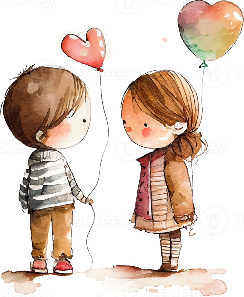 aquarelle beau couple avec ballon coeur png