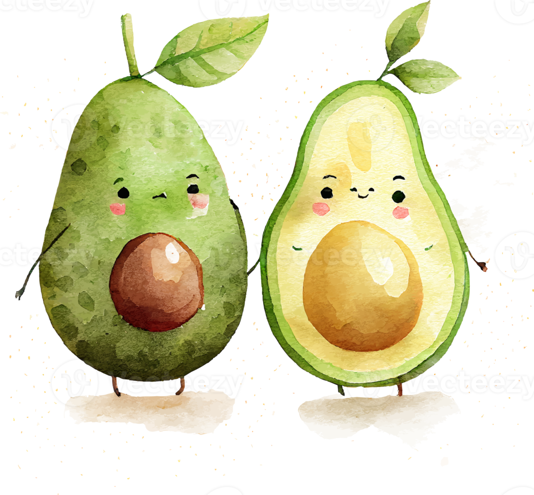 Two Cute Watercolor Avocado in Love png