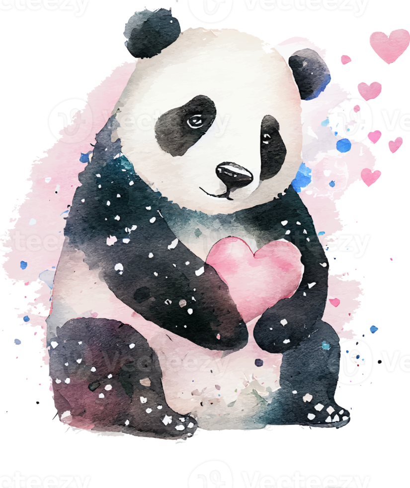 schattig waterverf lief panda met hart png