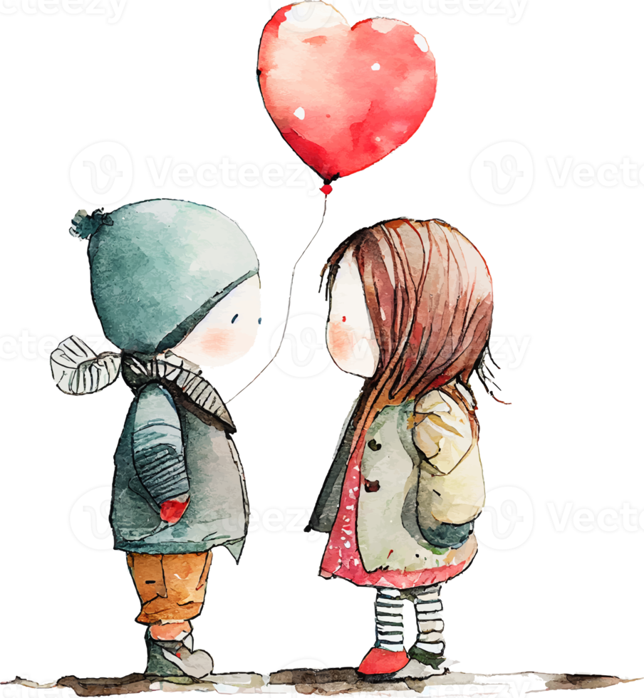 Watercolor Lovely Couple with Heart Balloon png