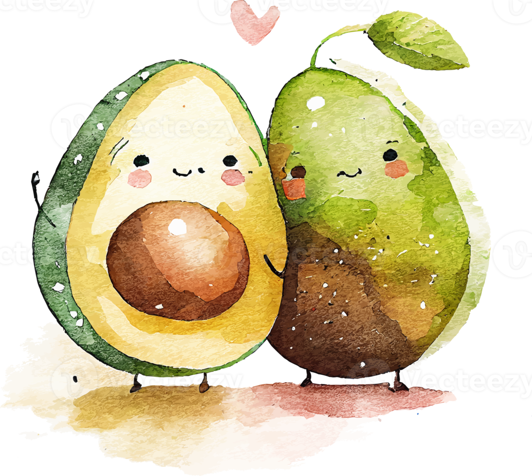 Two Cute Watercolor Avocado in Love png