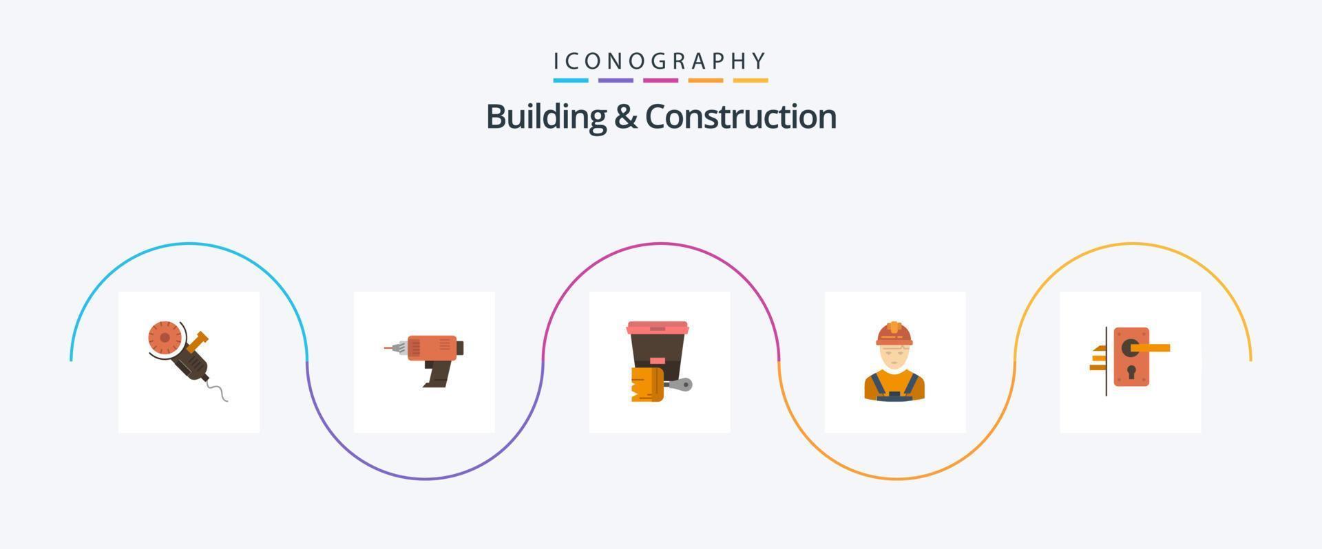 paquete de iconos de 5 planos de construcción y construcción que incluye ingeniero. industria. sin cable. trabajador. color vector