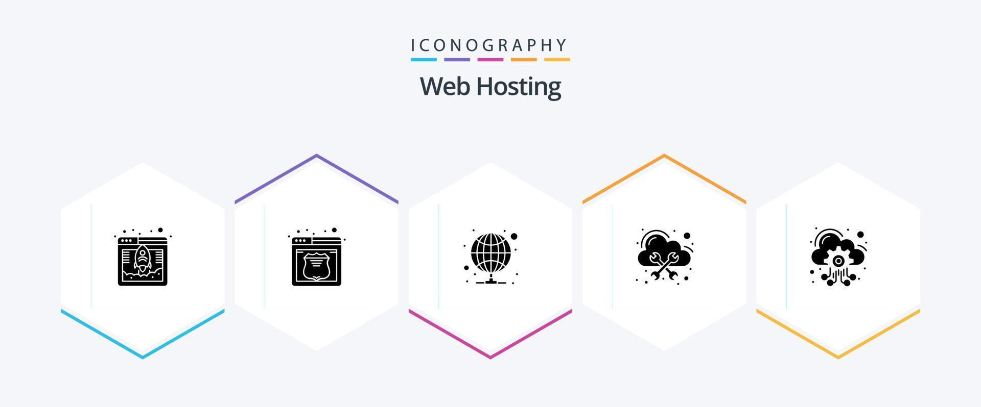 Web Hosting 25 Glyph icon pack including hosting. cloud. hosting. management. database vector