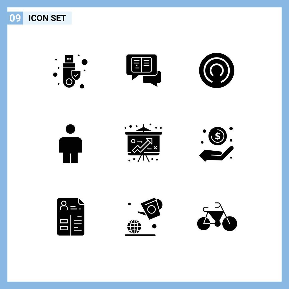 9 Thematic Vector Solid Glyphs and Editable Symbols of hand strategy cloakcoin money human Editable Vector Design Elements