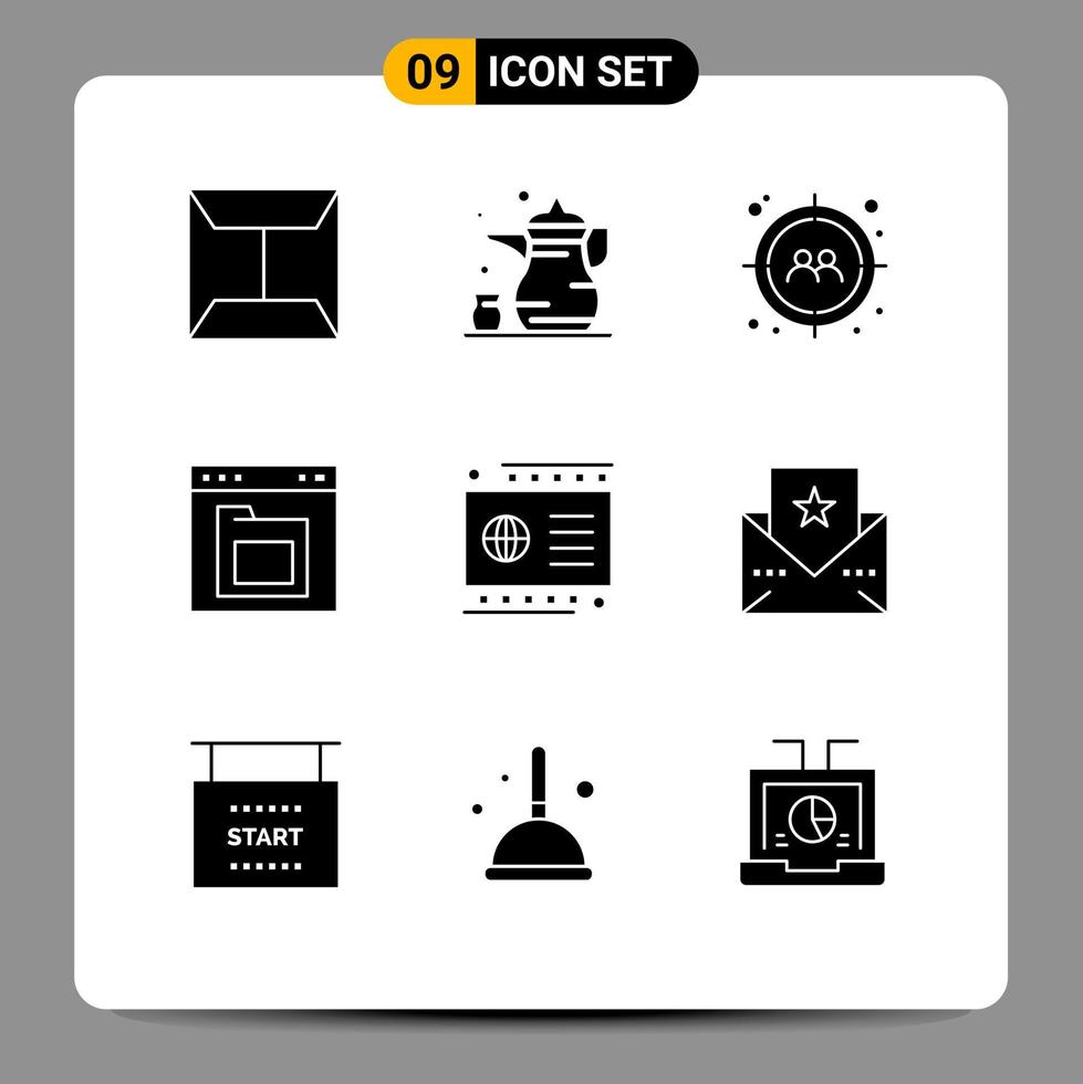 9 Universal Solid Glyph Signs Symbols of card folder man file browser Editable Vector Design Elements