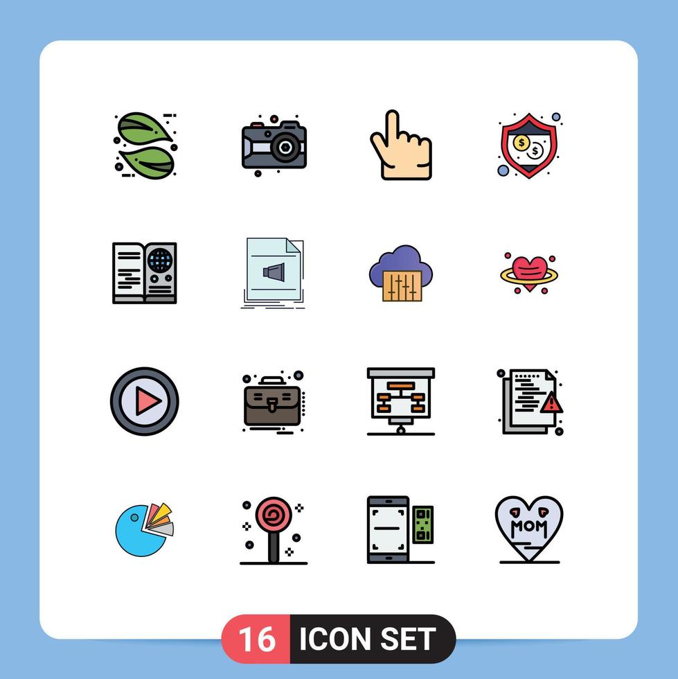 Modern Set of 16 Flat Color Filled Lines Pictograph of travel id finger passport security Editable Creative Vector Design Elements