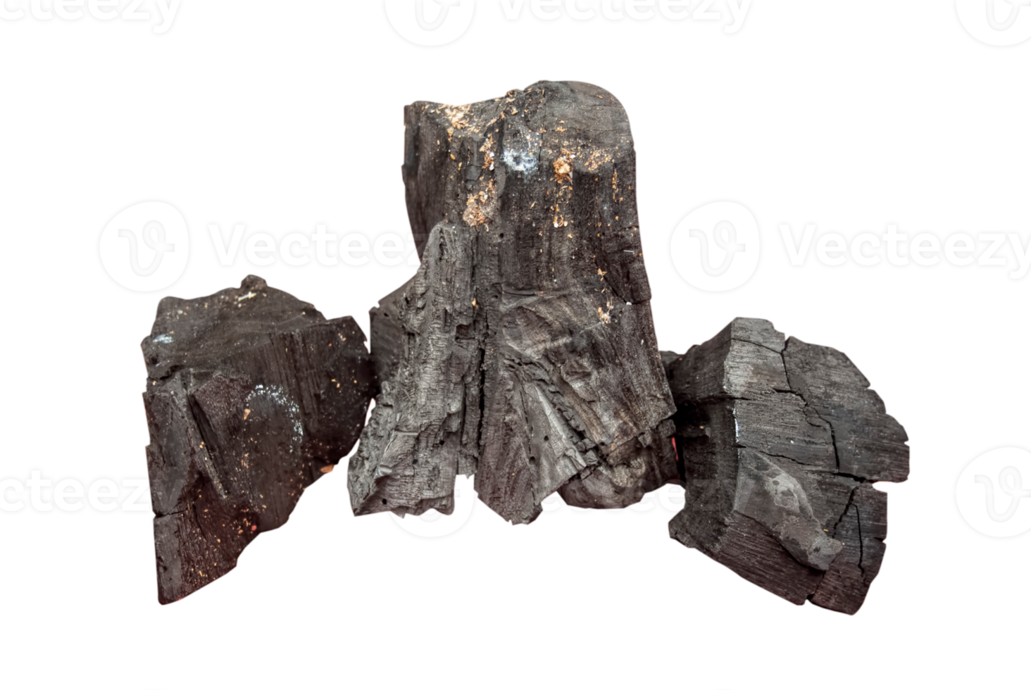 Natural wood charcoal, traditional charcoal or hard wood charcoal isolated on transparant background png