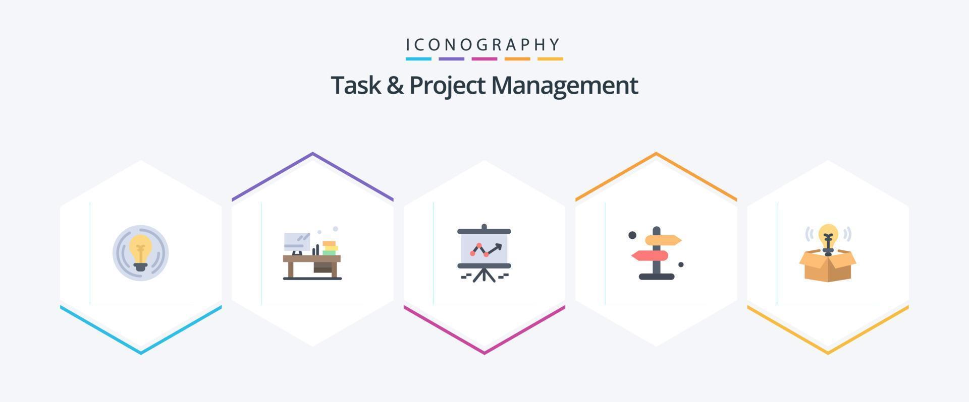 Task And Project Management 25 Flat icon pack including box. navigation. monitor. direction. projector vector