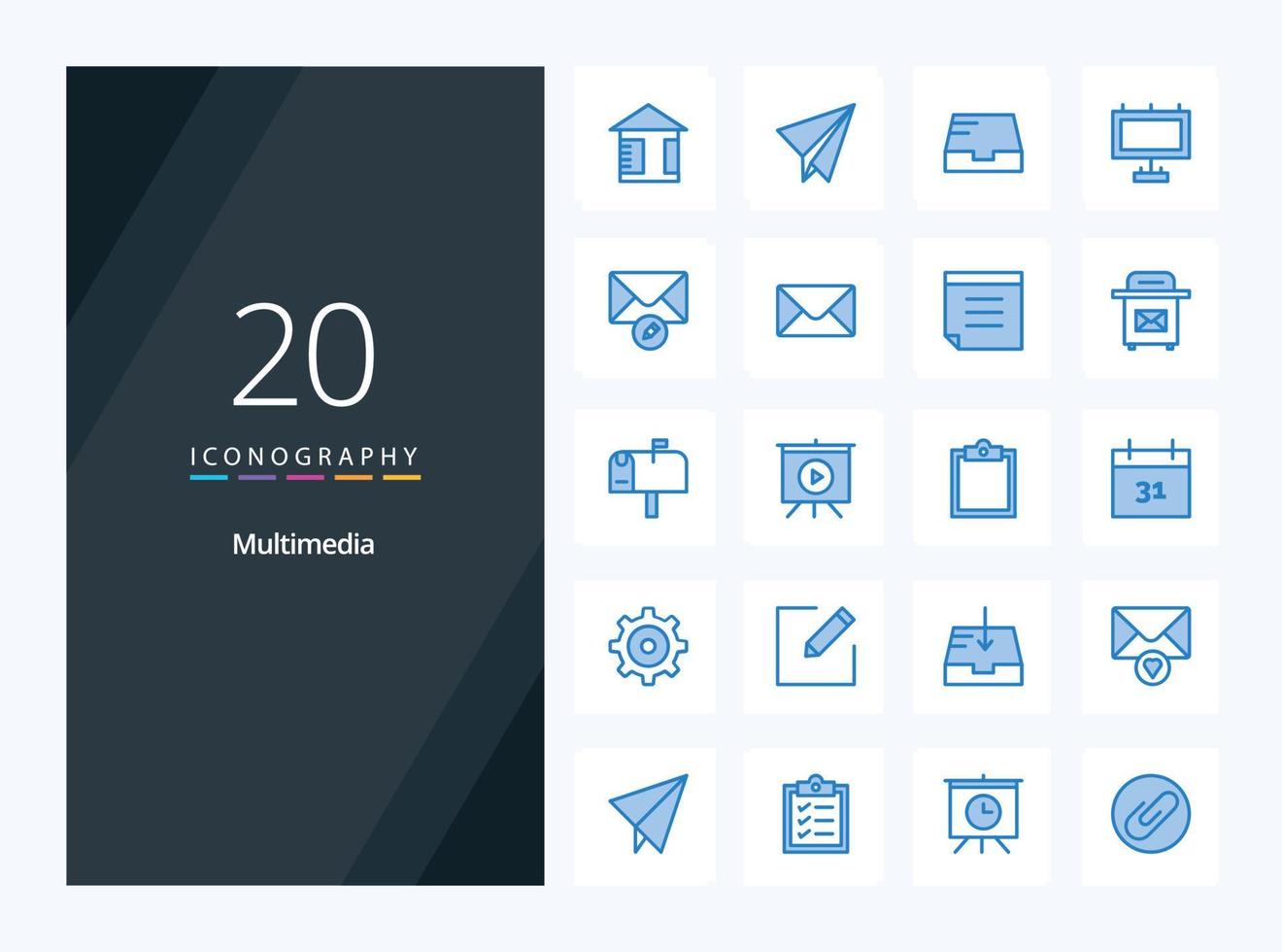 20 Multimedia Blue Color icon for presentation vector