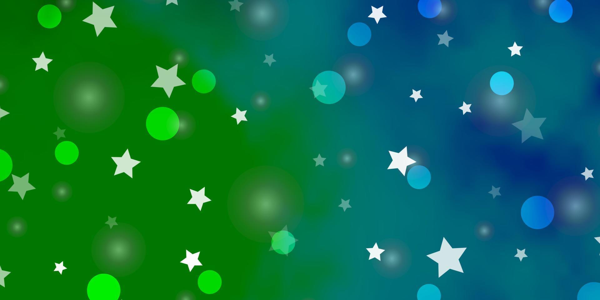 Light Blue, Green vector background with circles, stars.
