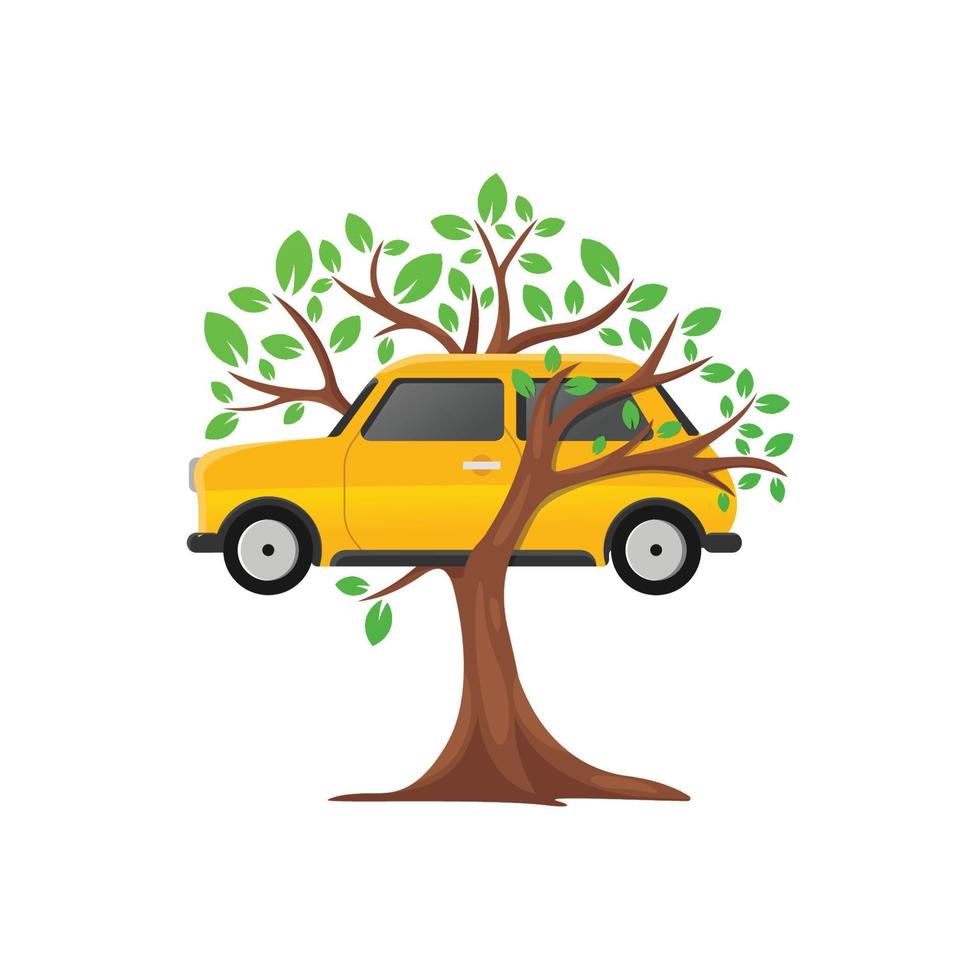 vector, coche, y, árbol, icono vector