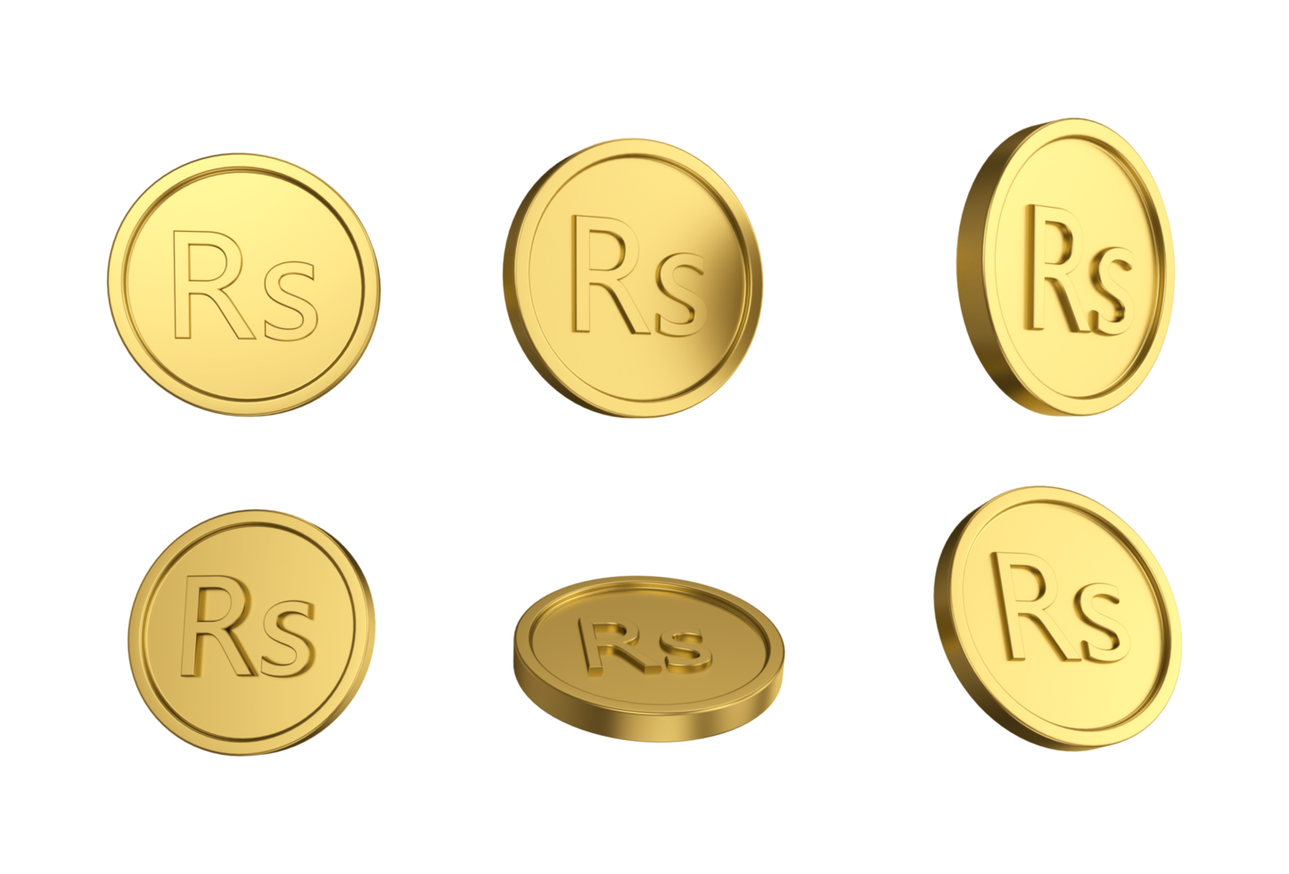 Conjunto de ilustración 3d de moneda de rupia nepalesa de oro en diferentes ángeles png