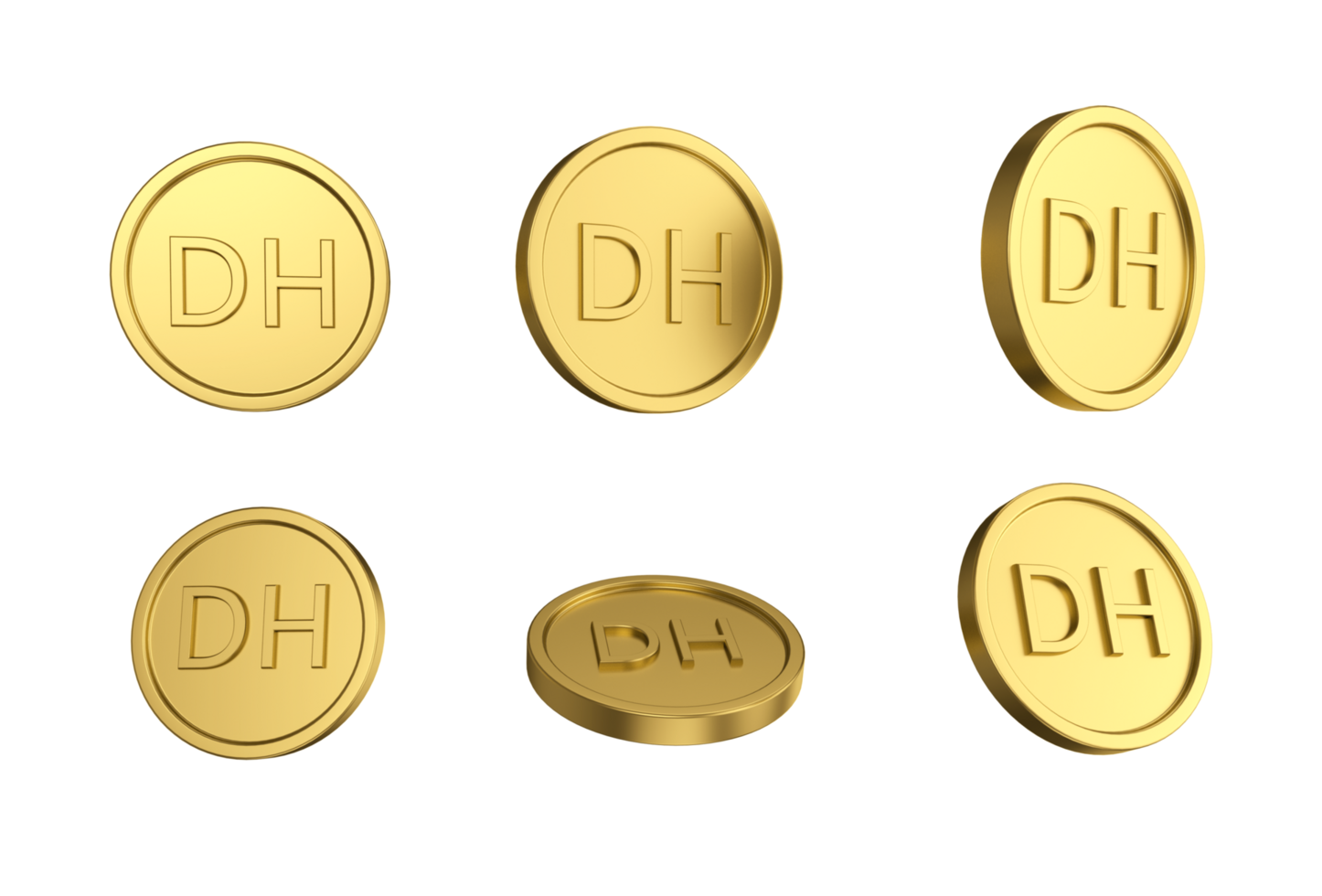 3d illustrazione impostato di oro marocchino dirham moneta nel diverso angeli png