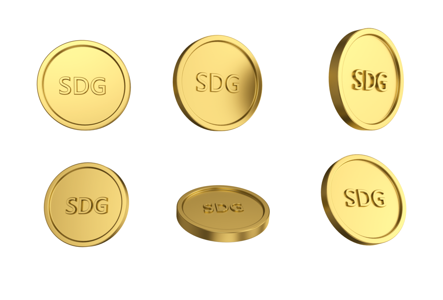 3d illustration Set of gold Sudanese pound coin in different angels png