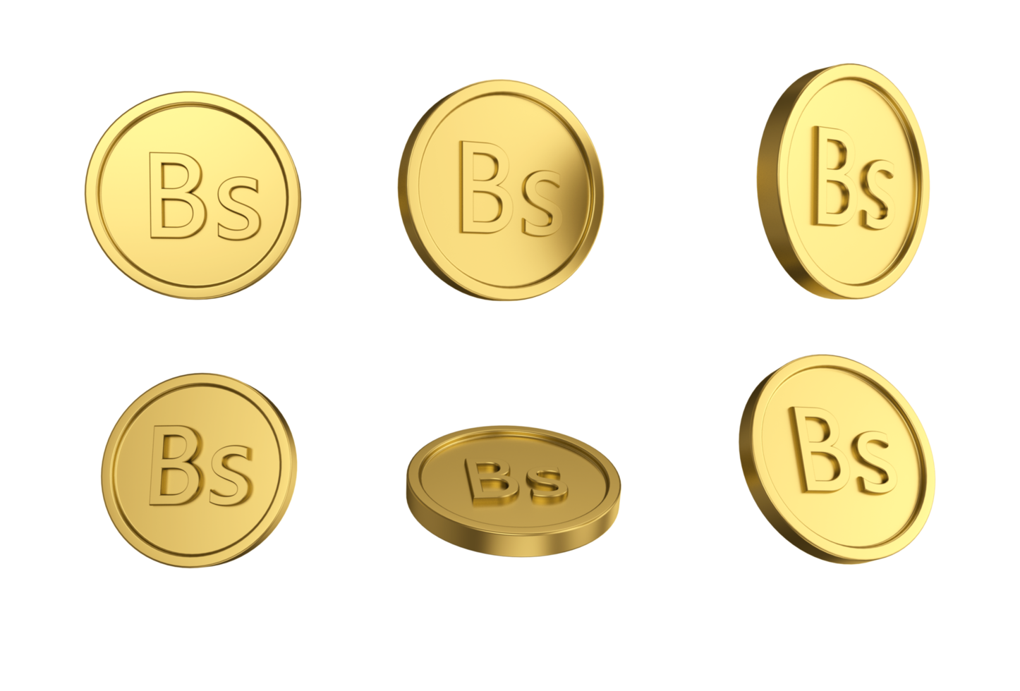 3d illustration Set of gold Bolivian boliviano coin in different angels png