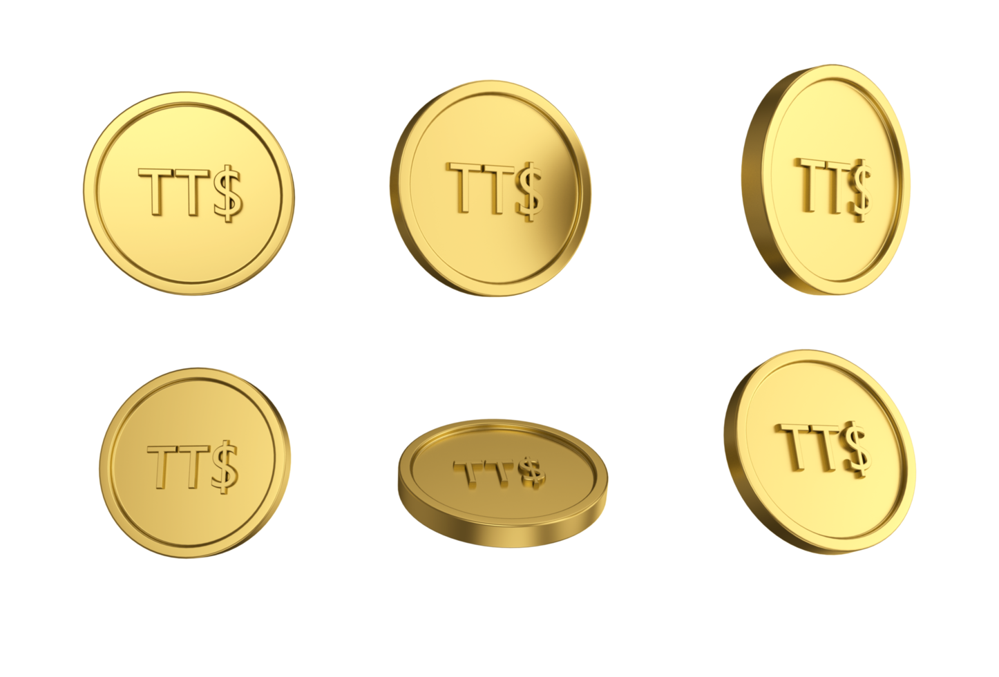 Conjunto de ilustração 3D de moedas de ouro de dólar de Trinidad e Tobago em anjos diferentes png