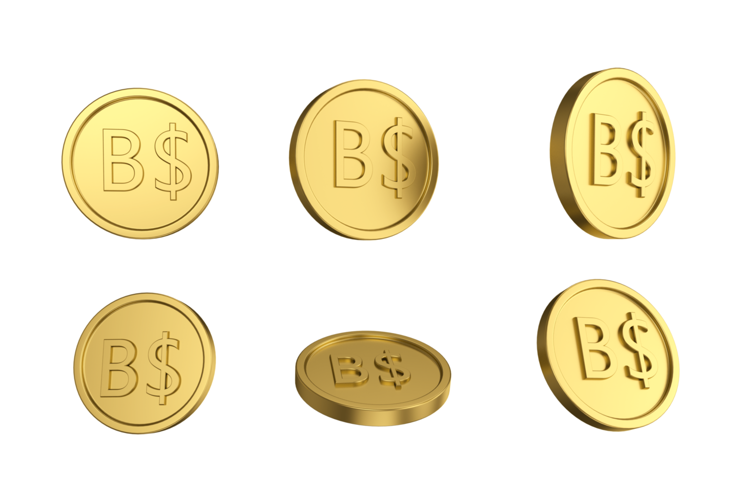 3d illustration Set of gold Bahamian dollar coin in different angels png