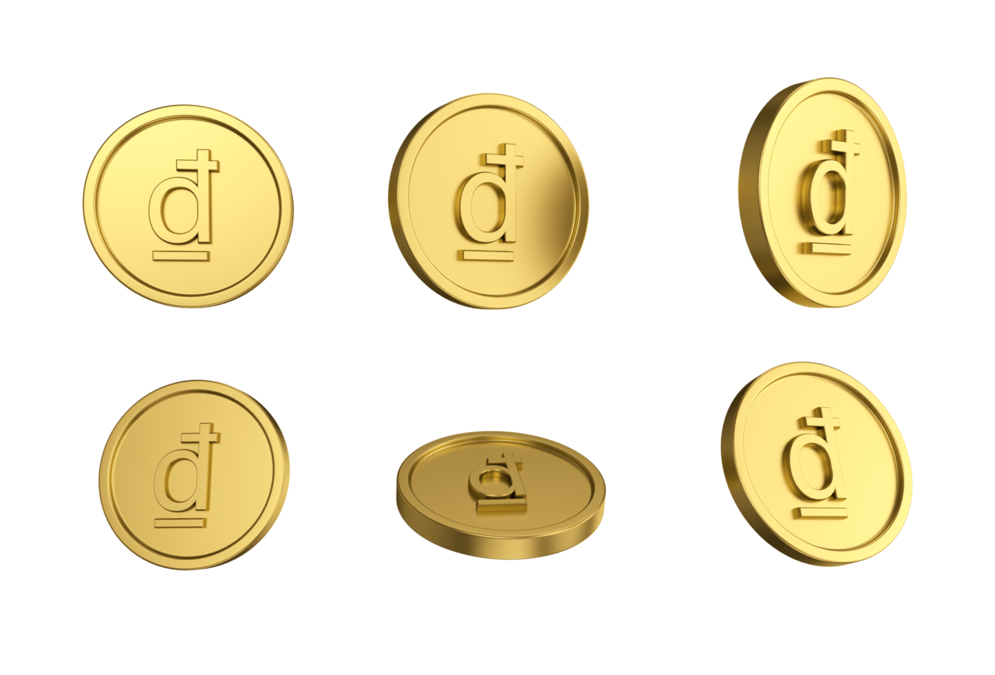 3d illustration Set of gold Vietnamese dong coin in different angels png