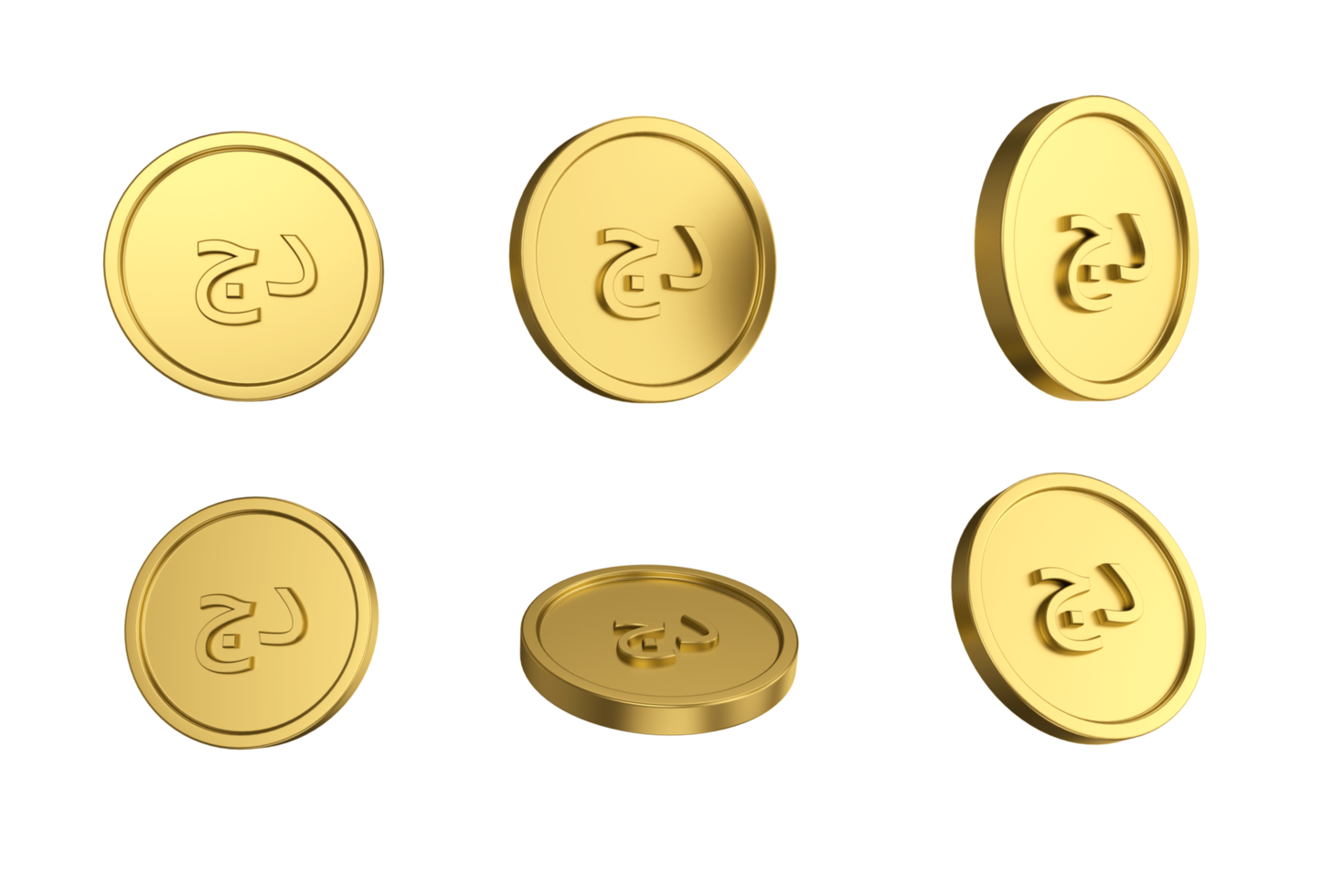 3d illustration Set of gold Algerian dinar coin in different angels png