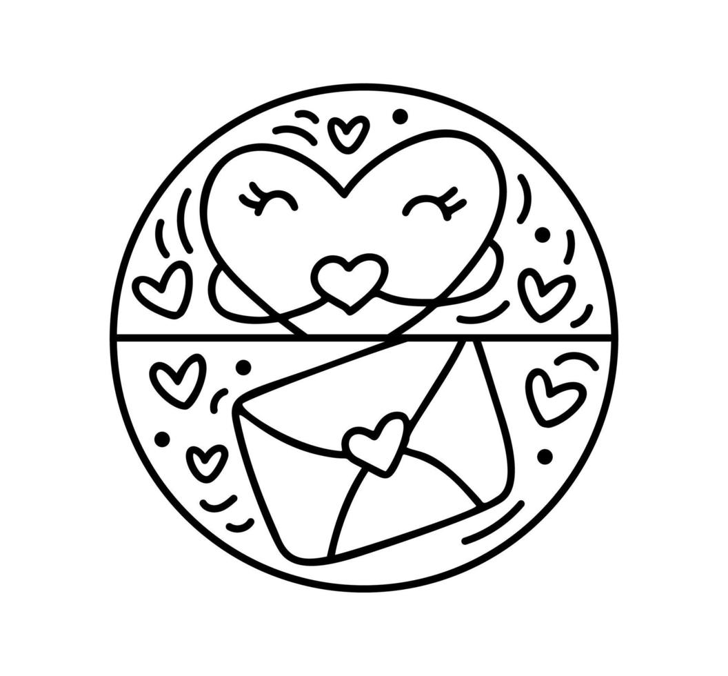 Valentine vector composition constructor envelope hearts. Hand drawn love holiday logo in round frame for greeting card, web design invitation