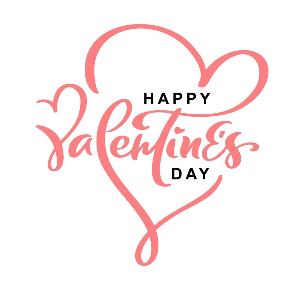 feliz día de san valentín rosa y negro vector caligrafía letras corazón texto. diseño de cotización de vacaciones para tarjeta de felicitación de San Valentín, cartel de frase, felicitar, ilustración de texto de caligrafía