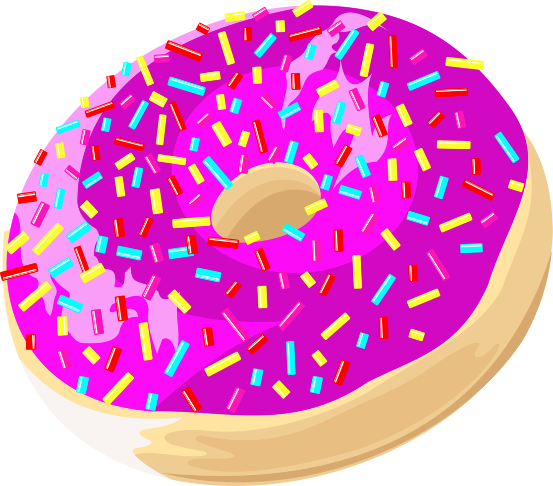 um pedaço de donut decorado com cobertura brilhante de esmalte colorido png