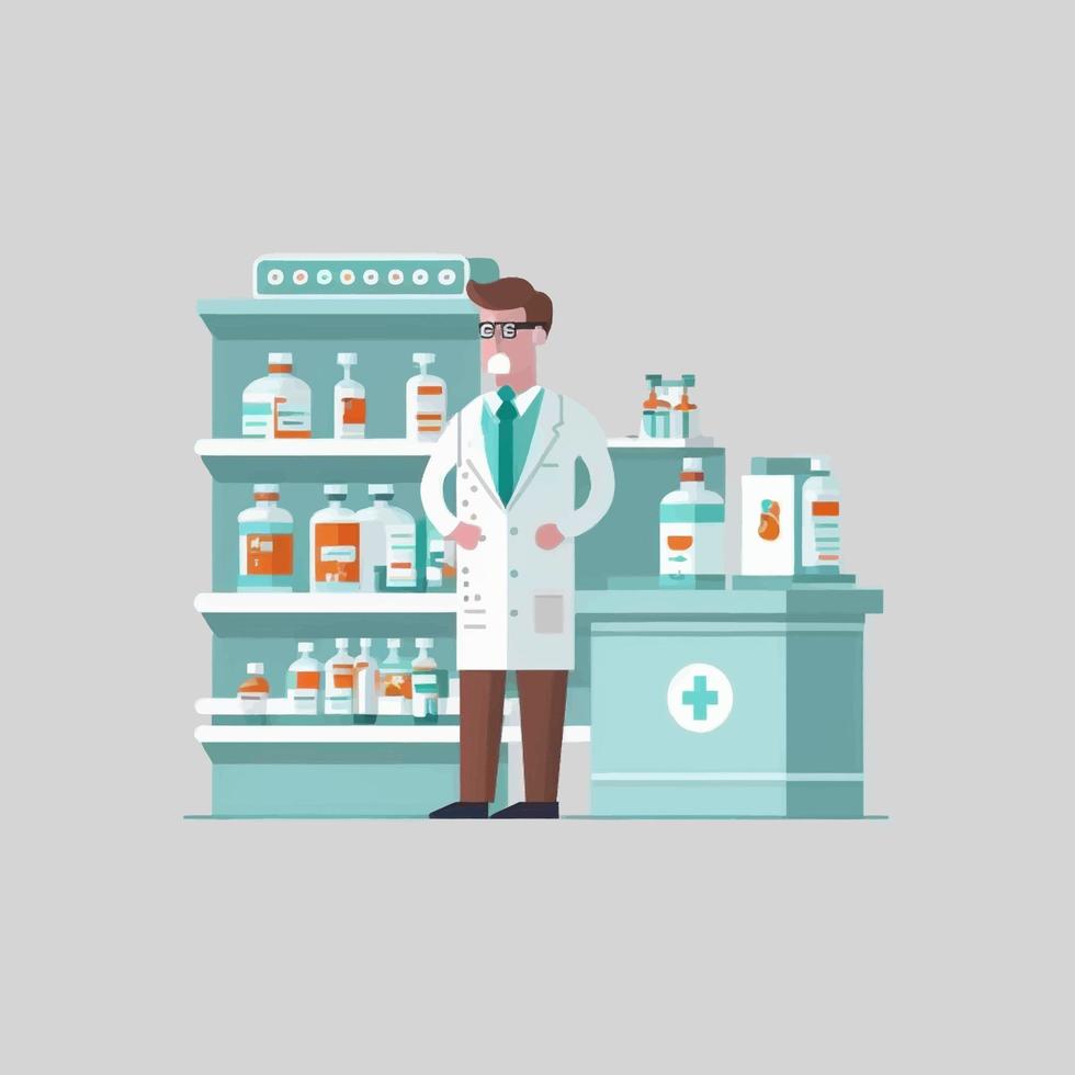 persona farmacéutica que trabaja en una farmacia vector