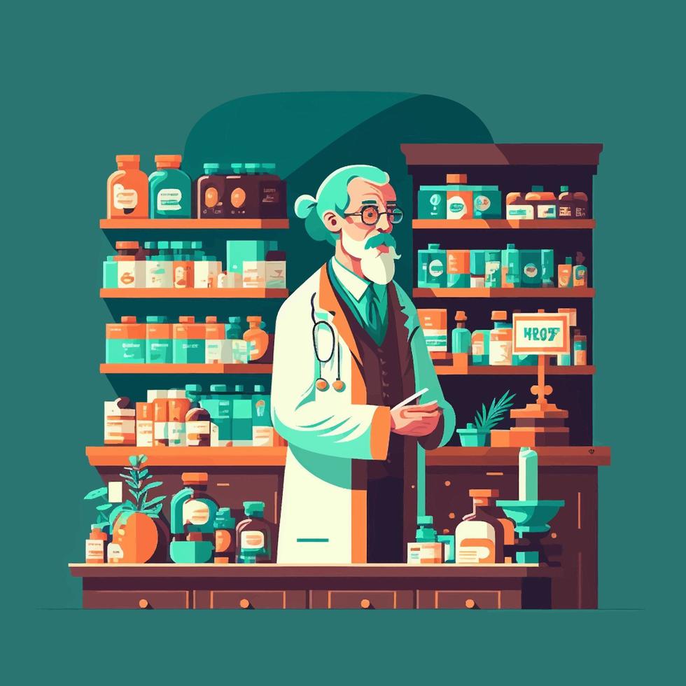 pharmacist person working in a drugstore vector