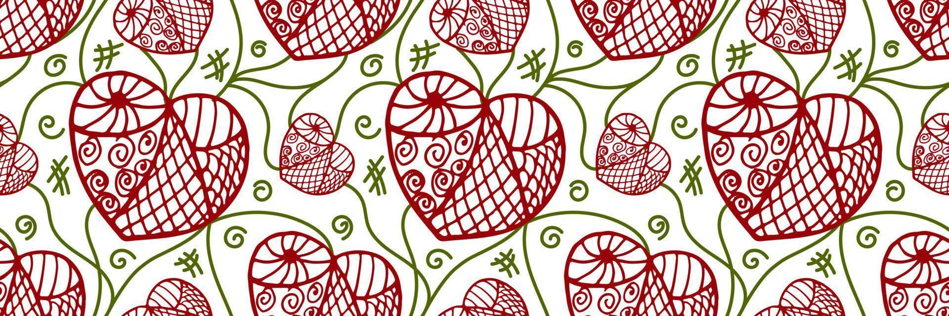 Doodle Seamless pattern with hearts and Swirls. Vector Illustration. Design element for love product