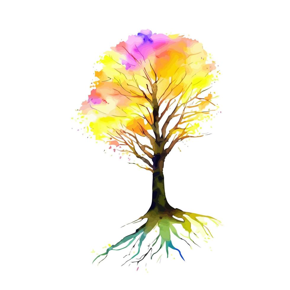 Small Watercolor Autumn Big Root Tree vector